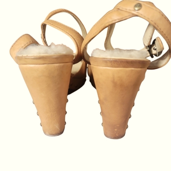 UGG 'Rochelle' Women's Tan Studded Strappy Wedge Stacked Ankle Strap Sandals W8 - Picture 7 of 10